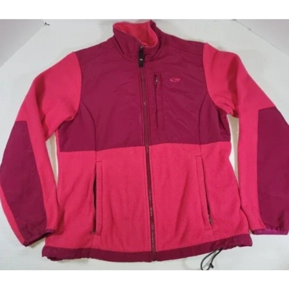 Champion Women Pink Fleece Full Zip Sweater Mock Neck Pockets Small D9622
